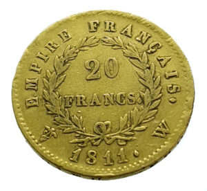 France 20 Francs 1811-W (Lille) Napoleon - Gold VF