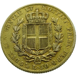 Italy, Sardinia 20 Lire 1836 Carlo Alberto - Gold Very Fine+