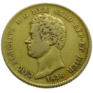 Italy, Sardinia 20 Lire 1836 Carlo Alberto - Gold Very Fine+