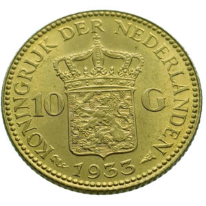 Nederland 10 Gulden 1933 Wilhelmina - Gold UNC (Uncirculated)