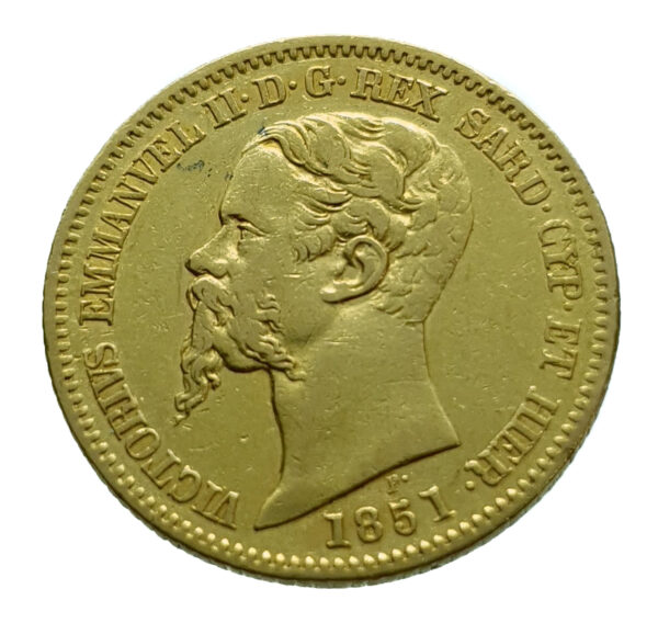 Italy, Sardinia 20 Lire 1851 Genova Vittorio Emanuele II - Gold Very Fine+