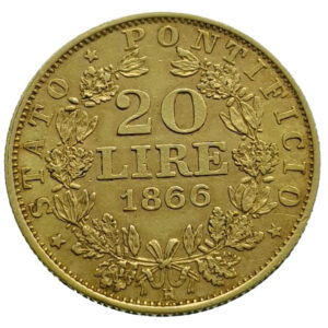Papal States, Vatican 20 Lire 1866 Pius IX - Gold Very Fine+