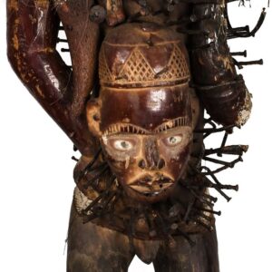 Large Nail Fetish (122 cm) - Hair (animal), Horn, Iron, Nail, Wood - KONGO - DR Congo