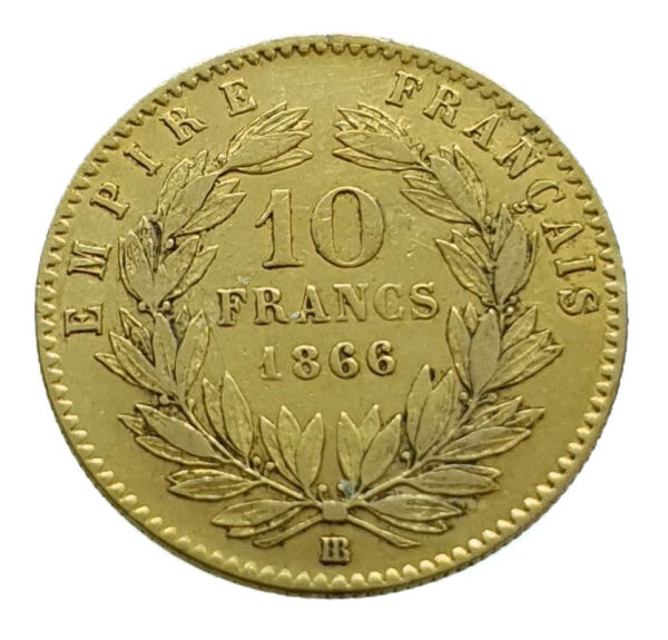 France 10 Francs 1866-BB Napoleon III - Gold Very Fine+