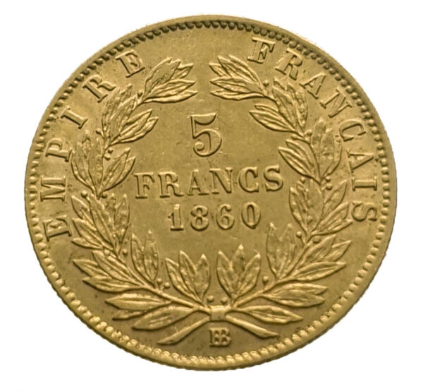 France 5 Francs 1865-BB Napoleon III - Gold Very Fine+