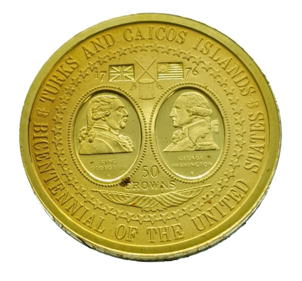 Turks and Caicos Islands 50 Crowns 1976 U.S. Bicentennial - Gold Proof