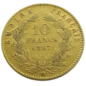 France 10 Francs 1867-BB Napoleon III - Gold Very Fine+