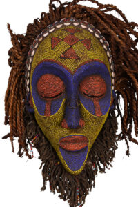 Mask - Wood, Beads, Cauris, Rope - Chokwe - Congo