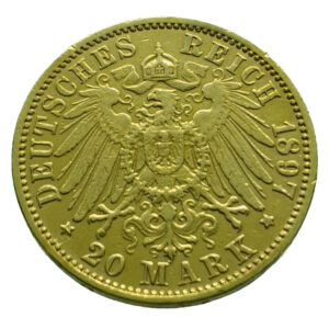 Germany, Württemberg 20 Mark 1897-F Wilhelm II - Gold Very Fine