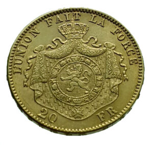 Belgium 20 Francs 1877 Leopold II - Gold EF / FDC