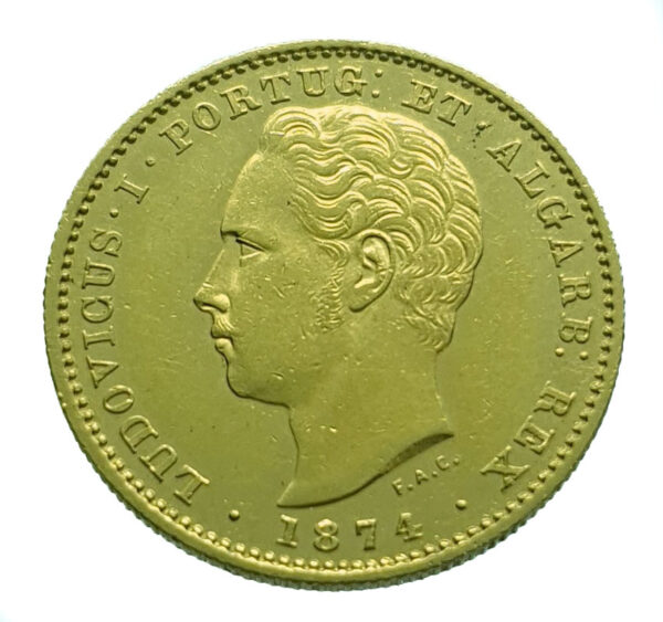 Portugal 5000 Reis 1874 Luiz I - Gold EF / FDC