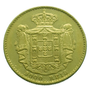 Portugal 5000 Reis 1874 Luiz I - Gold EF / FDC