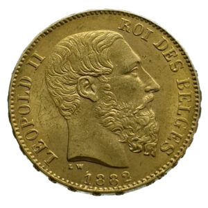 Belgium 20 Francs 1882 Leopold II - Gold EF / FDC