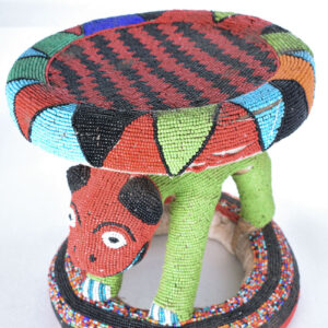 Beaded Queen Stool - Beads, Wood - Bamileke - Cameroon