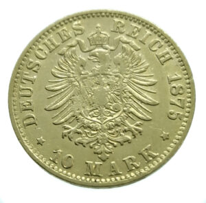 Germany, Bavaria 10 Mark 1875-D Ludwig II - Gold Very Fine+