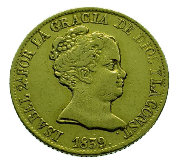 Spain 80 Reales 1839 Isabel II - Gold