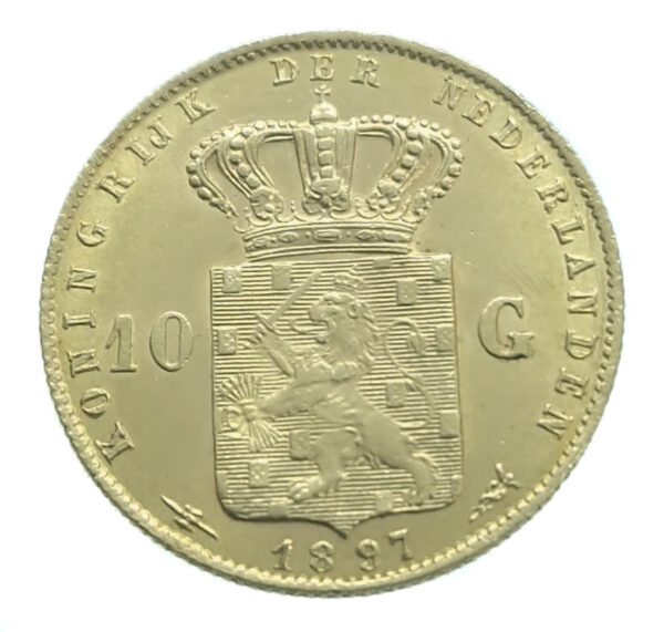 Nederland 10 Gulden 1897 Wilhelmina - Parels vast - Gold EF / FDC