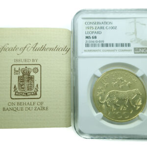 ZAIRE 100 Zaires 1975 Mobutu - Leopard - Gold - Rare NGC MS 68