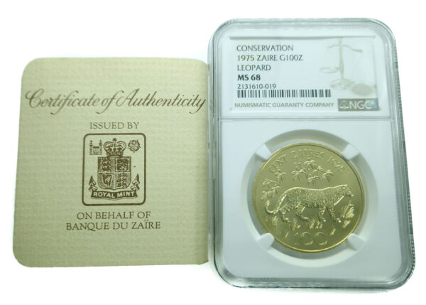 ZAIRE 100 Zaires 1975 Mobutu - Leopard - Gold - Rare NGC MS 68