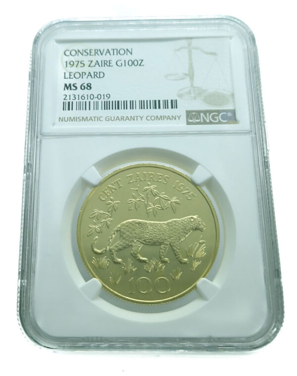 ZAIRE 100 Zaires 1975 Mobutu - Leopard - Gold - Rare NGC MS 68