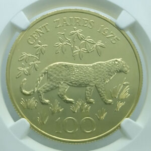 ZAIRE 100 Zaires 1975 Mobutu - Leopard - Gold - Rare NGC MS 68