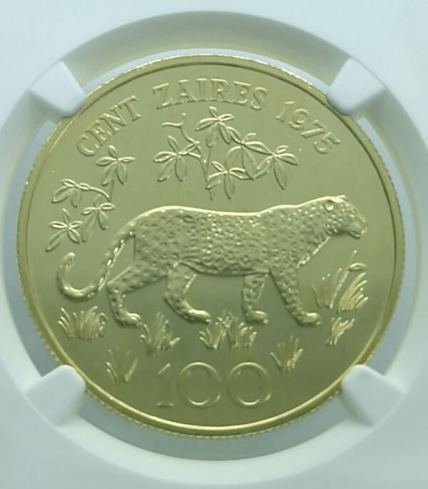 ZAIRE 100 Zaires 1975 Mobutu - Leopard - Gold - Rare NGC MS 68