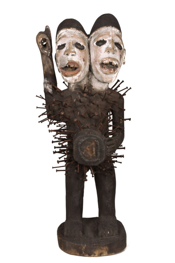 Double headed Nkisi Figure - Wood, nails, glass - Kongo- Congo