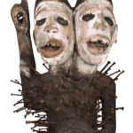 Double headed Nkisi Figure - Wood, nails, glass - Kongo- Congo