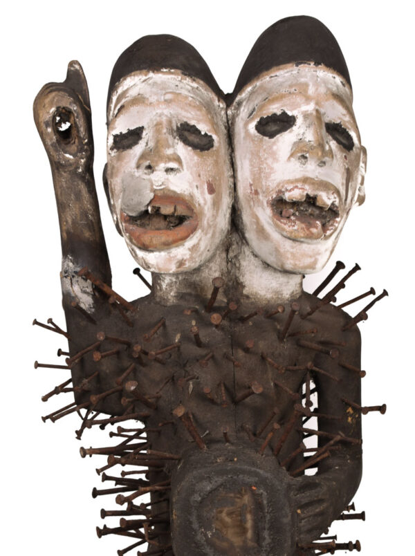 Double headed Nkisi Figure - Wood, nails, glass - Kongo- Congo
