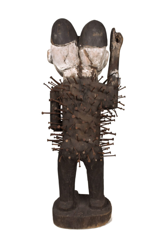 Double headed Nkisi Figure - Wood, nails, glass - Kongo- Congo