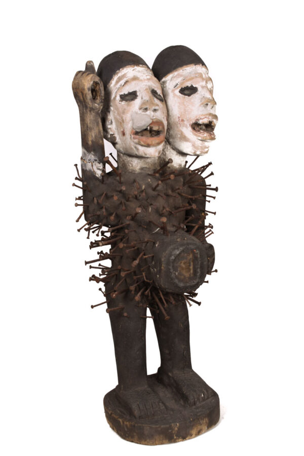 Double headed Nkisi Figure - Wood, nails, glass - Kongo- Congo