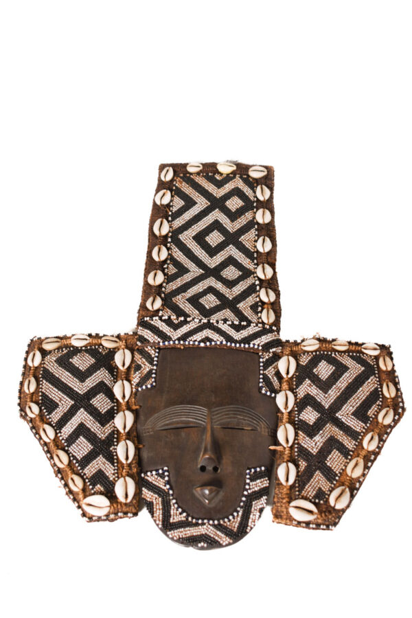 Lele Mask - Beads, Cauris, Plant fibre, Wood - KUBA - DR Congo