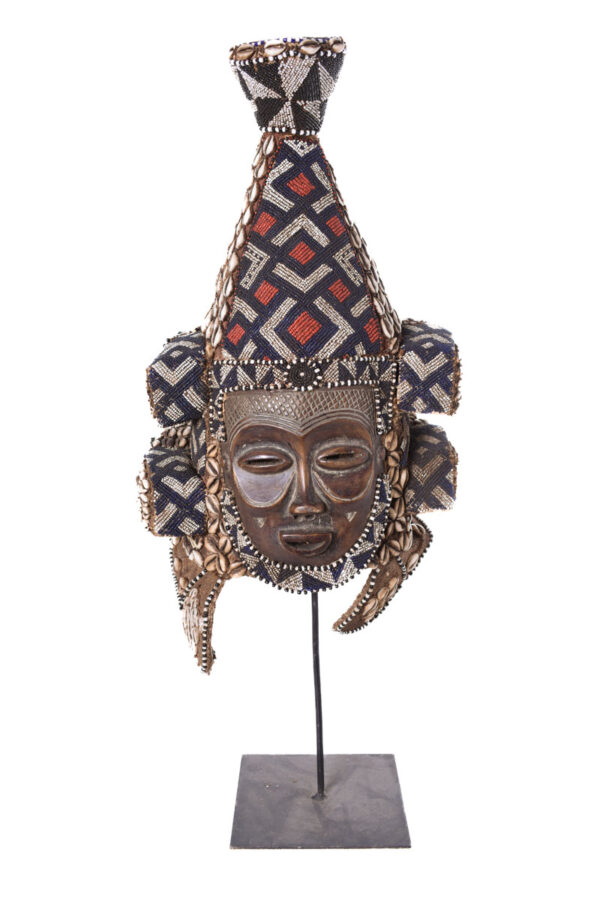 Lele helmet mask - Beads, Cauris, Plant fibre, Wood - KUBA - Congo