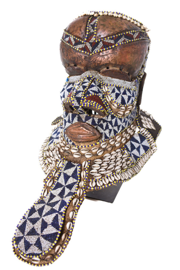 Royal Mask - Beads, Cauri, Wood - Bwoom - Kuba - DR Congo