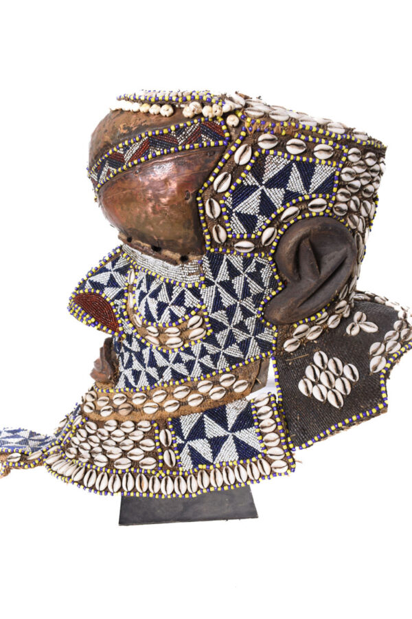 Royal Mask - Beads, Cauri, Wood - Bwoom - Kuba - DR Congo