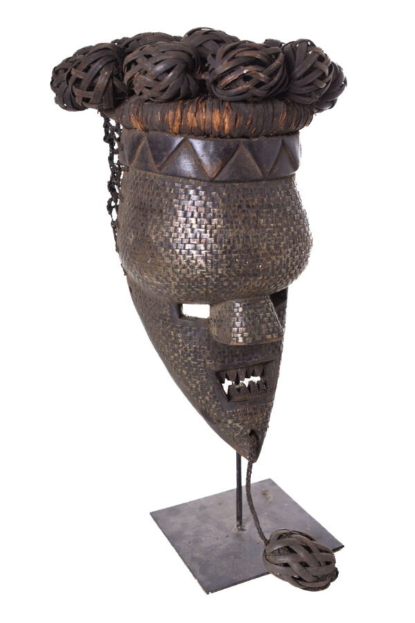 Initiation mask - Copper, Plant fibre, Wood - Salampasu - Congo