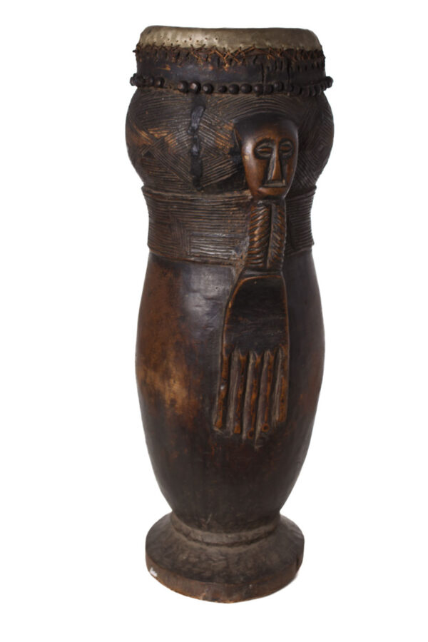 Ancient Drum - Wood, Leather - Kuba - DR Congo - Karl Ferdinand Schädler Certificate