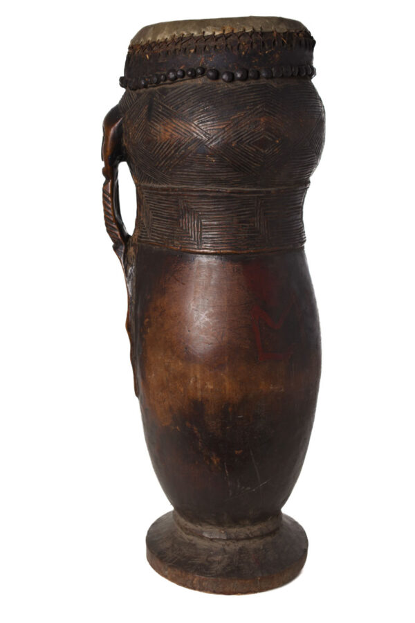 Ancient Drum - Wood, Leather - Kuba - DR Congo - Karl Ferdinand Schädler Certificate