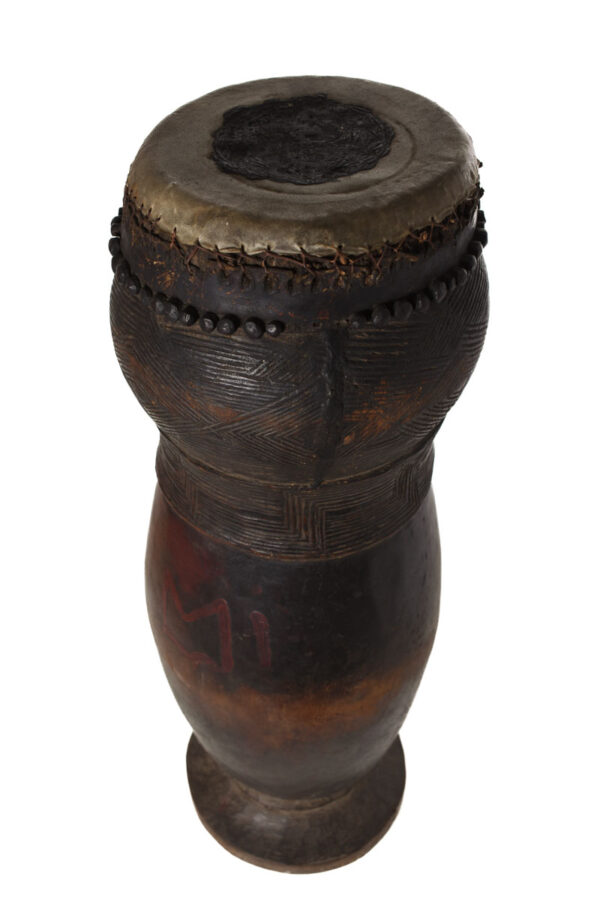 Ancient Drum - Wood, Leather - Kuba - DR Congo - Karl Ferdinand Schädler Certificate