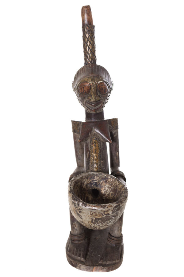 Pipe Figure - Wood, Copper - Songye - Congo