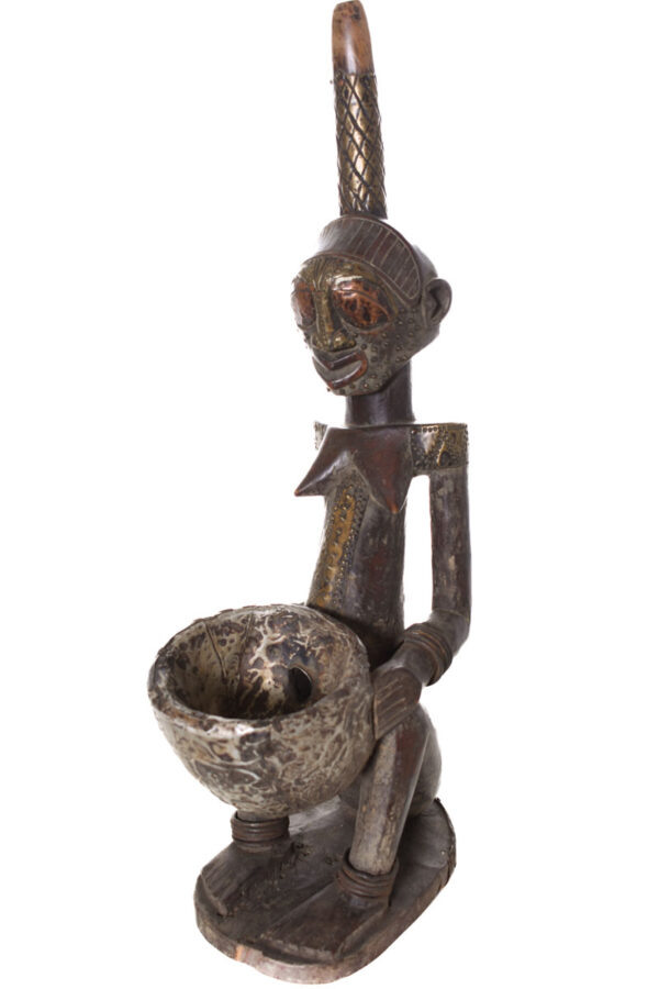 Pipe Figure - Wood, Copper - Songye - Congo