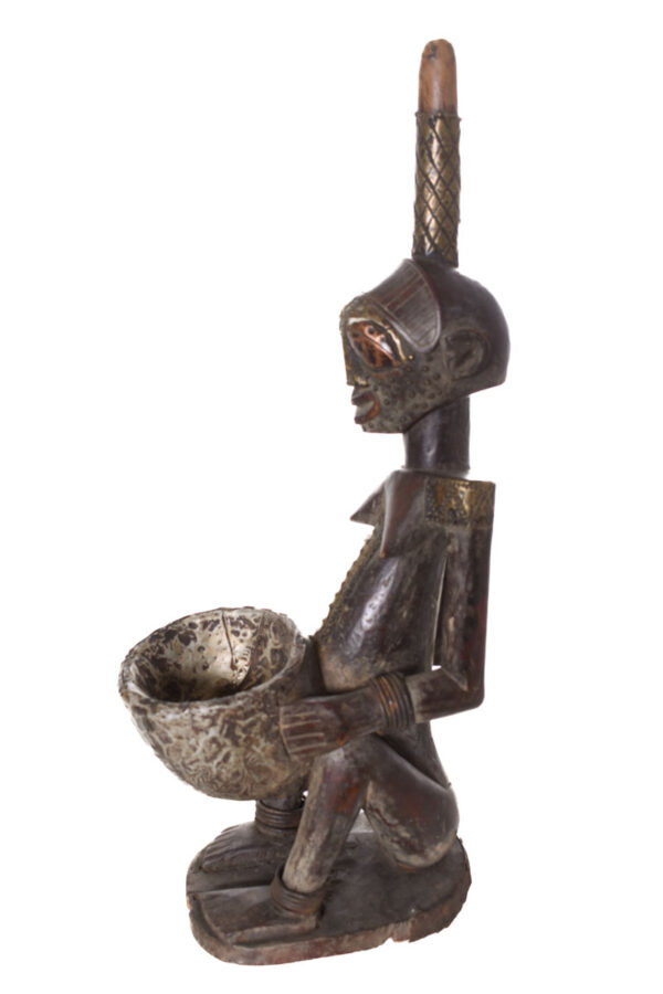 Pipe Figure - Wood, Copper - Songye - Congo