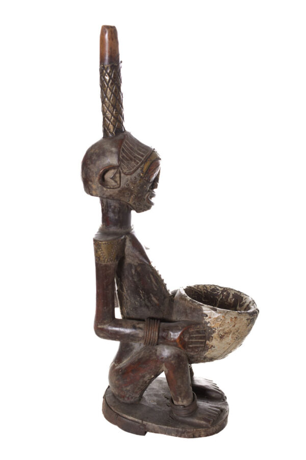 Pipe Figure - Wood, Copper - Songye - Congo
