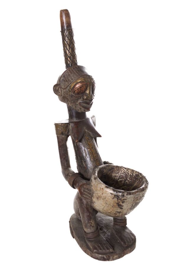 Pipe Figure - Wood, Copper - Songye - Congo