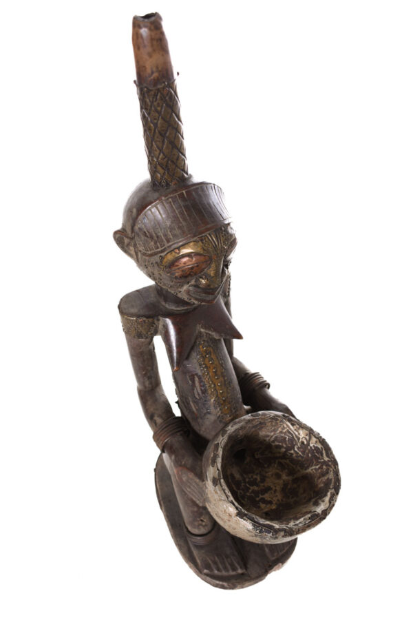 Pipe Figure - Wood, Copper - Songye - Congo