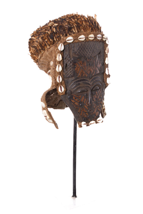 Lele Mask - Cauri`s, Copper, Plant fibre, Wood - KUBA - Congo