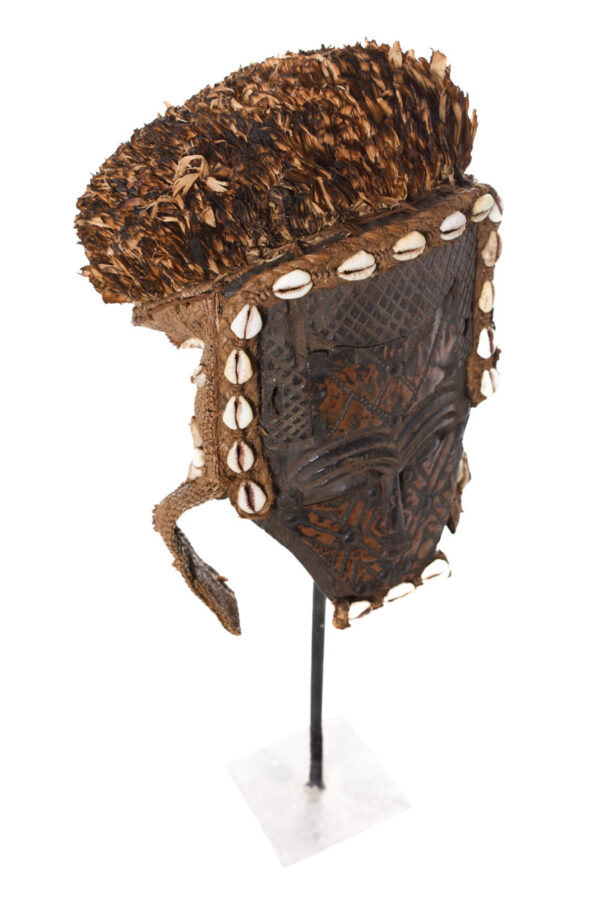 Lele Mask - Cauri`s, Copper, Plant fibre, Wood - KUBA - Congo