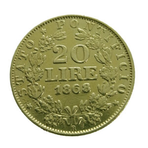 Papal States 20 Lire 1868-R Pio IX - Vatican