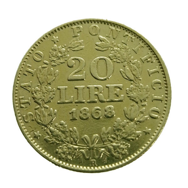 Papal States 20 Lire 1868-R Pio IX - Vatican