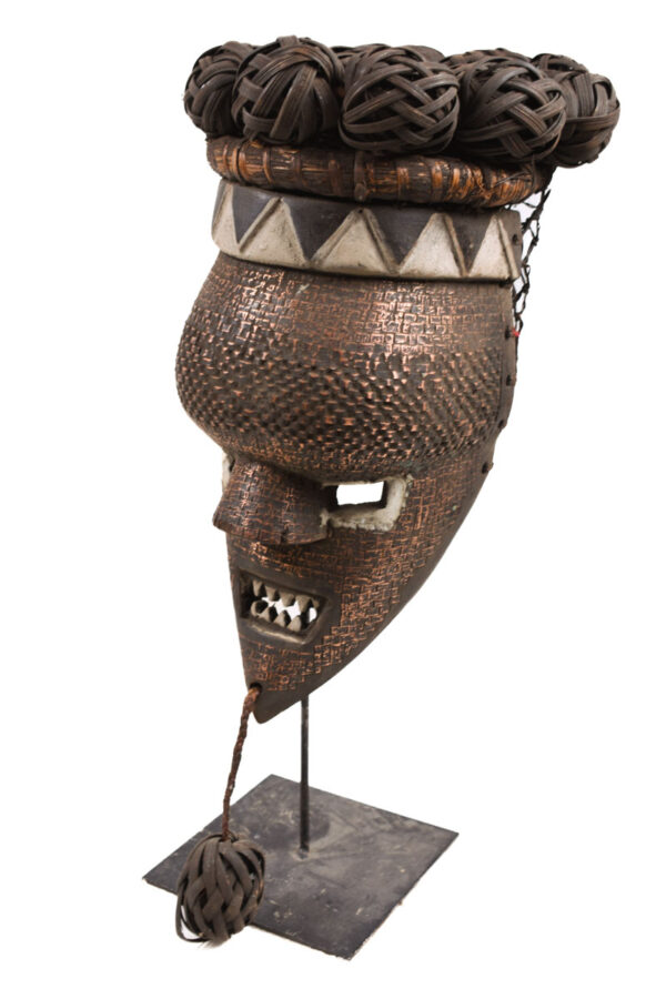Initiation mask - Copper, Plant fibre, Wood - Salampasu - Congo
